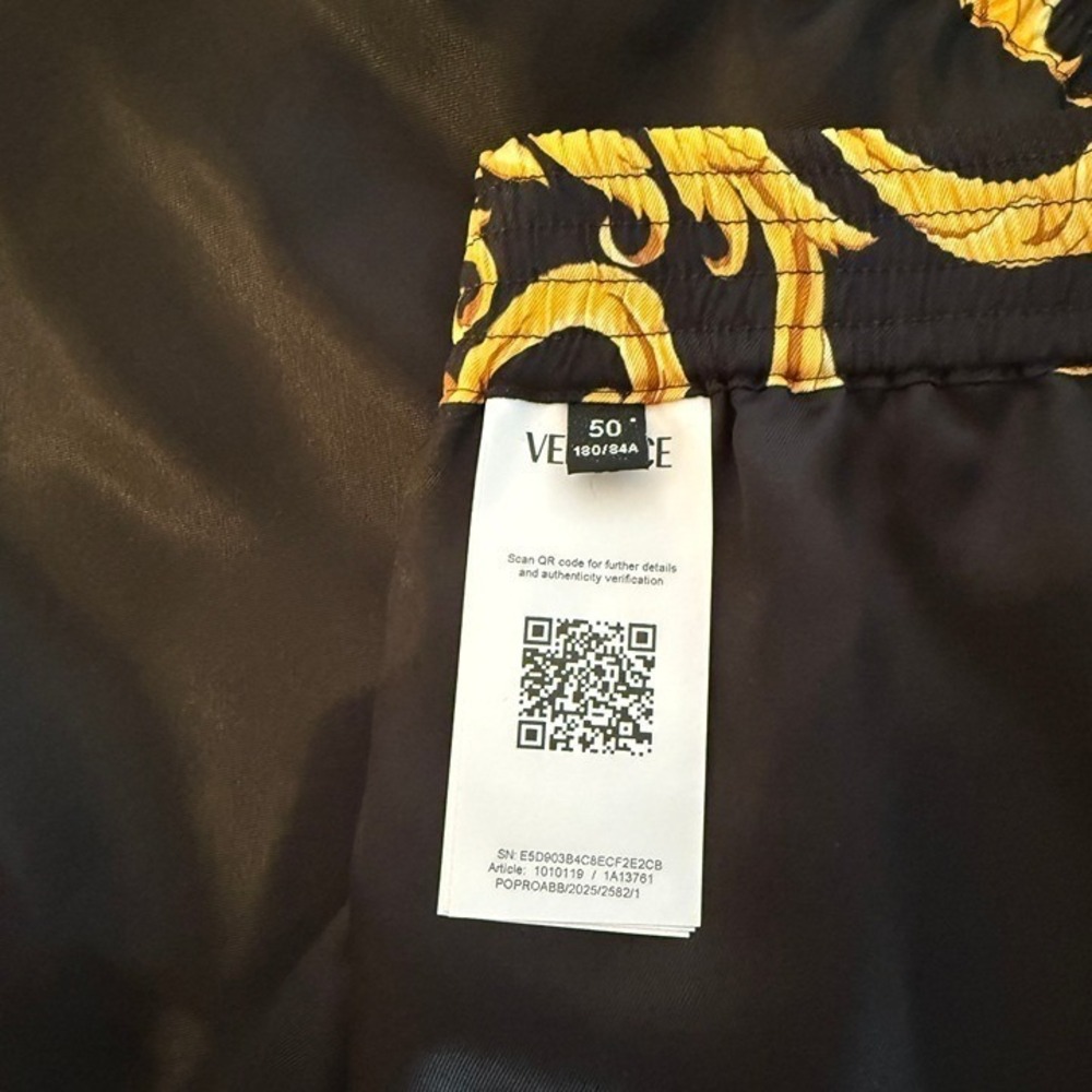 Versace Men'sBaroque Print Twill Poly Shorts Black Gold Print Shorts, sz 50 - Picture 9 of 12